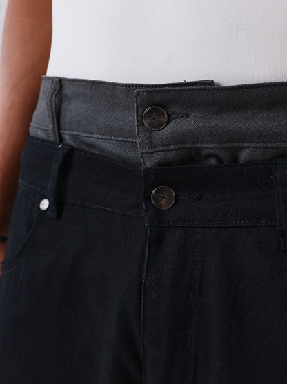 PANTALÓN SUPERPOSICIÓN CON CINTURA EN CONTRASTE - NEGRO - PROJECT X PARIS | 2694451-BK