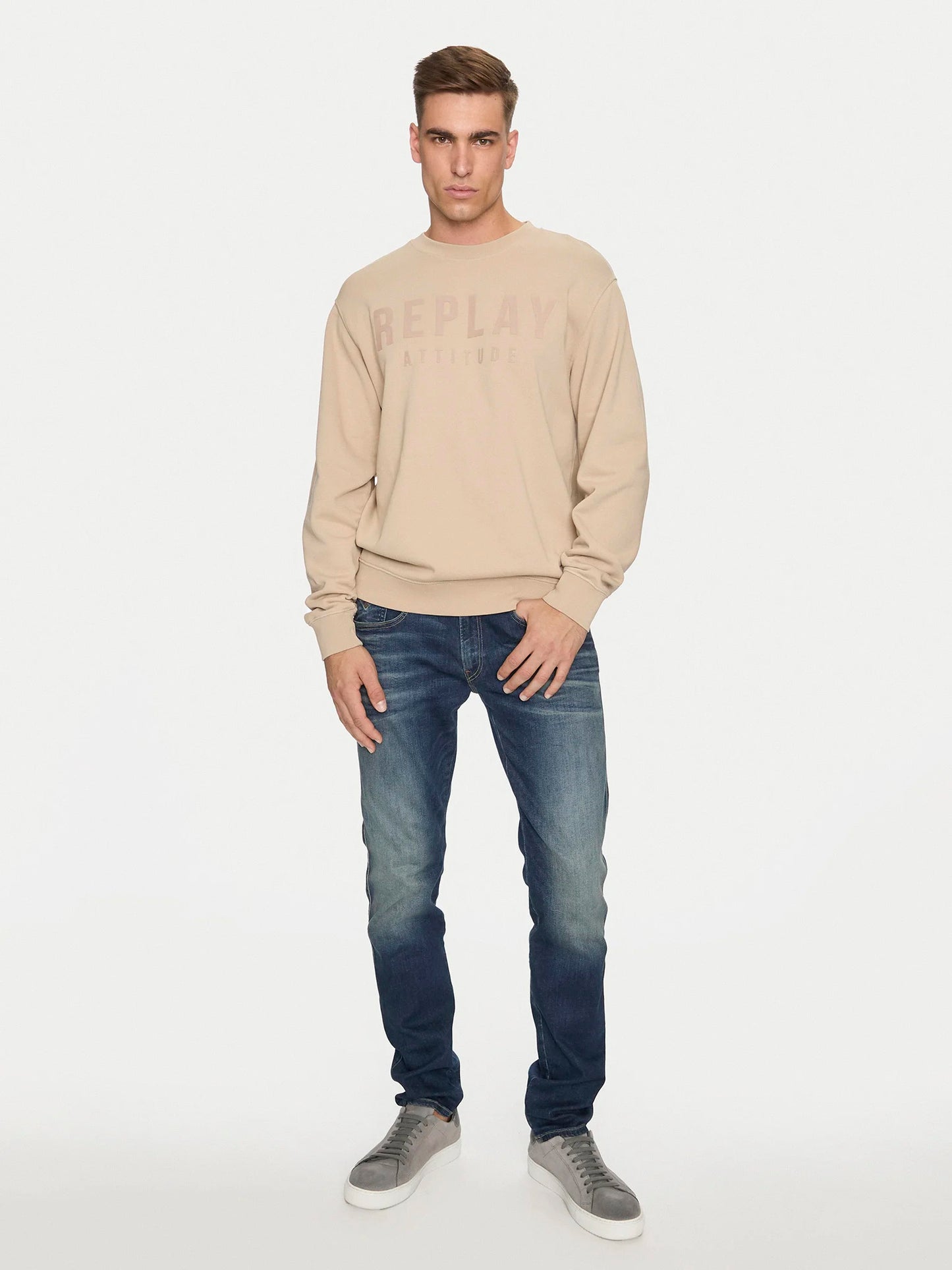 SUDADERA DE CUELLO REDONDO REGULAR FIT - BEIGE - REPLAY | M6975.000.21842