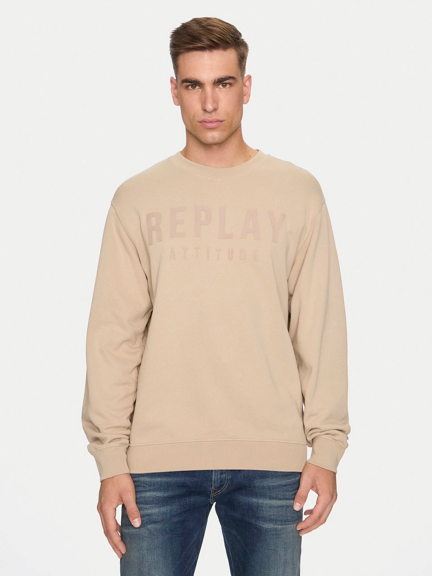 SUDADERA DE CUELLO REDONDO REGULAR FIT - BEIGE - REPLAY | M6975.000.21842