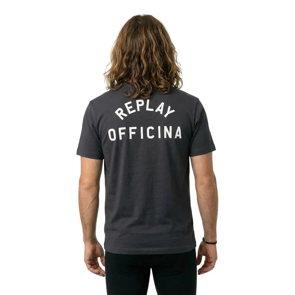 CAMISETA REGULAR FIT CON INSCRIPCIÓN INDUSTRIAL - AZUL MARINO - REPLAY | M12BE .008.00QMJ