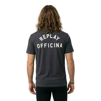 CAMISETA REGULAR FIT CON INSCRIPCIÓN INDUSTRIAL - AZUL MARINO - REPLAY | M12BE .008.00QMJ