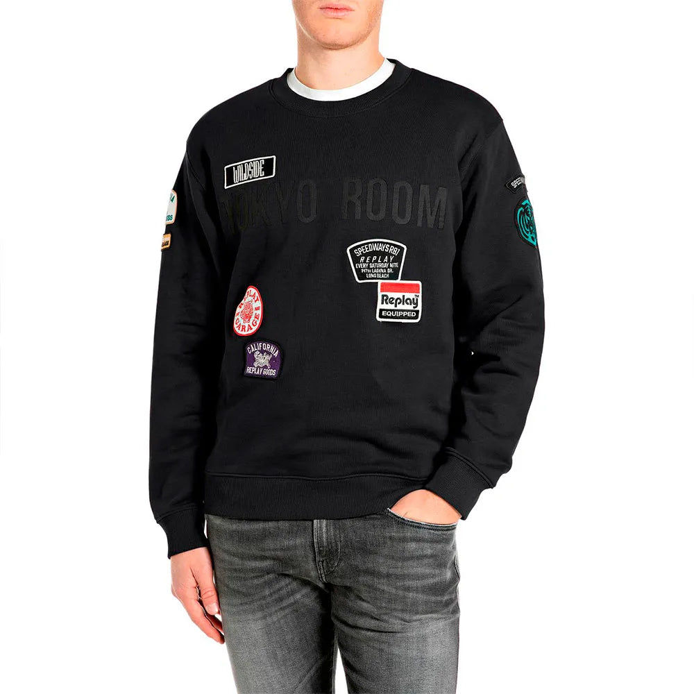 SUDADERA DE ALGODÓN CON PARCHES - NEGRO - REPLAY | M13LR .001.7242NW