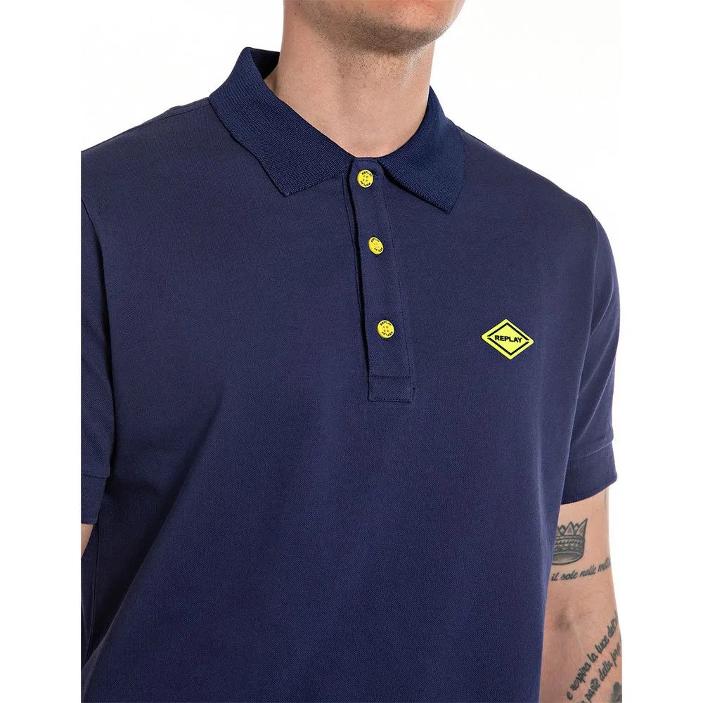 POLO DE MANGA CORTA CON CUELLO A CONTRASTE - AZUL MARINO - REPLAY | M6782.000.20623