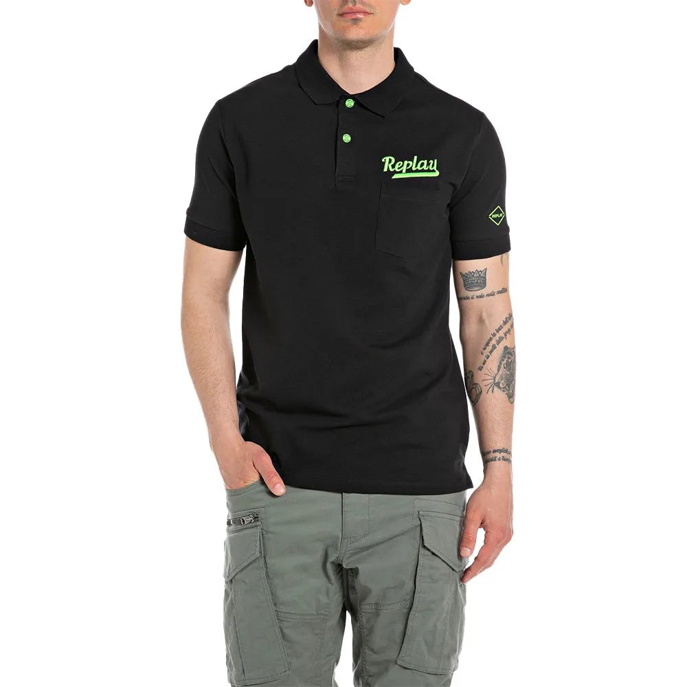 POLO DE MANGA CORTA FLUOR - NEGRO - REPLAY | M6783.000.21868