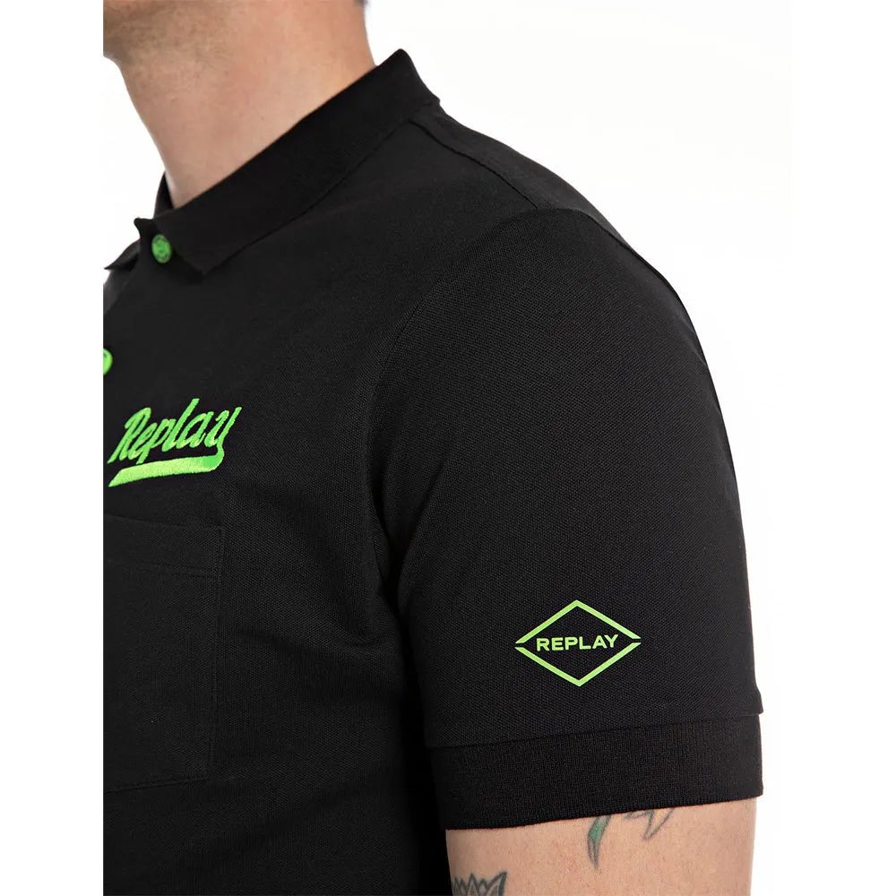 POLO DE MANGA CORTA FLUOR - NEGRO - REPLAY | M6783.000.21868