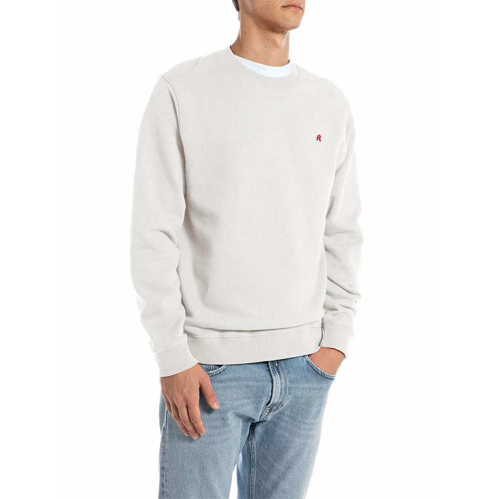 SUDADERA DE CUELLO REDONDO DE ALGODÓN PERCHADO - BLANCO - REPLAY | M3106 .000.23736P