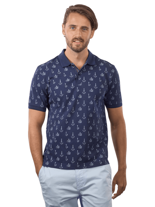 POLO CON ESTAMPADO INTEGRAL ANCLAS - AZUL MARINO - SCOTCH & SODA | 175555